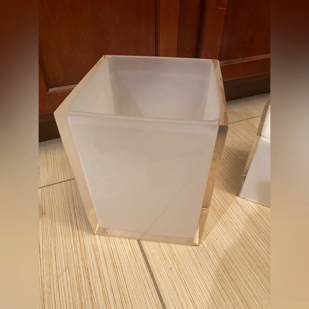 Jonathan Adler Frosted Lucite Trash Can and Tissue Cover Bath Set